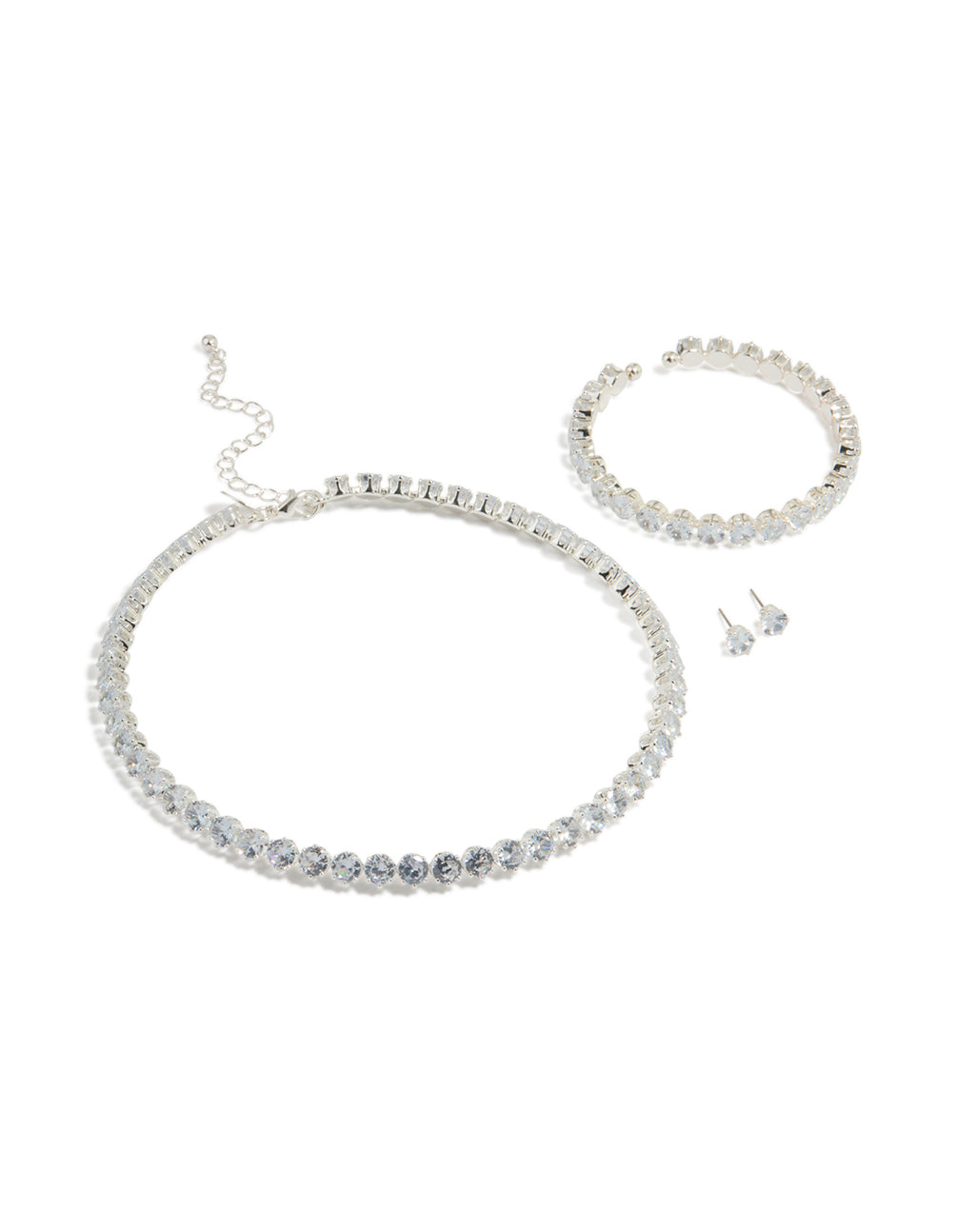 Silver Cubic Zirconia Navette Tennis Set