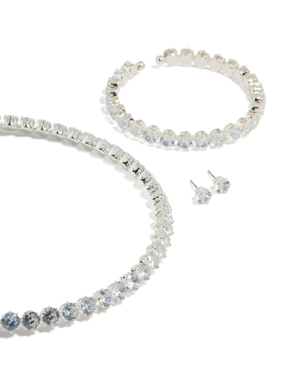 Silver Cubic Zirconia Navette Tennis Set