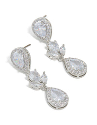Silver Cubic Zirconia Double Halo Drop Earrings - link has visual effect only