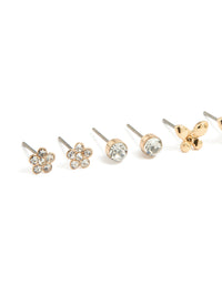 Kids Gold Love Bow & Heart Stud Earrings 6-Pack - link has visual effect only