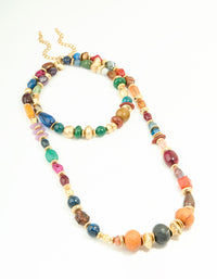 Worn Gold Multicoloured Beaded Layered Long Necklace - link has visual effect only