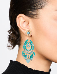 Gold Blue Beaded Teardrop Drop Earrings - link has visual effect only