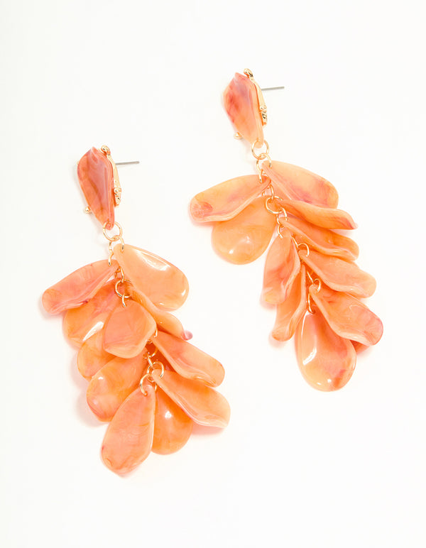 Orange Acrylic Petal Cluster Drop Earrings