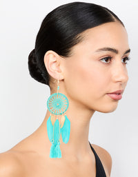 Blue Feather Dreamcatcher Drop Earrings - link has visual effect only