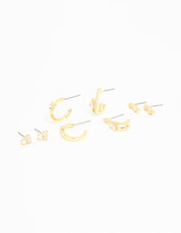 Gold Plated Cubic Zirconia Teardrop Hoop & Stud Earrings 4-Pack - link has visual effect only