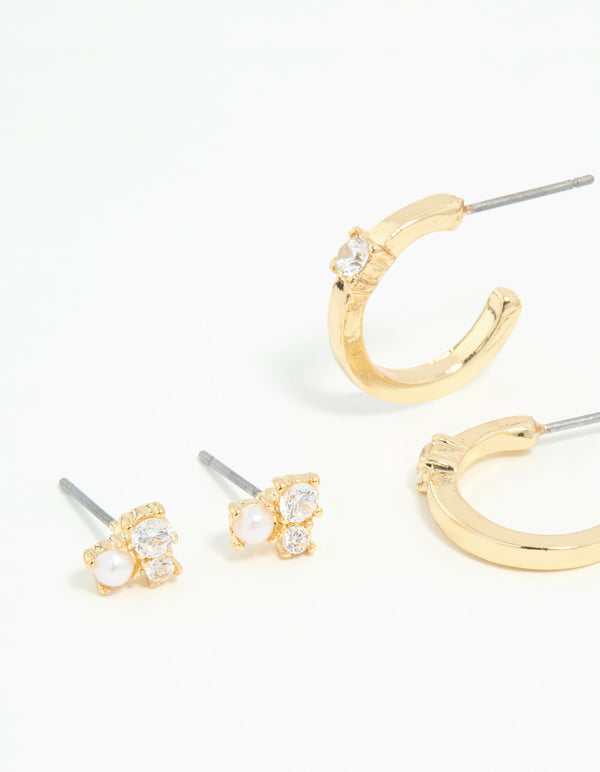 Gold Plated Cubic Zirconia Teardrop Hoop & Stud Earrings 4-Pack