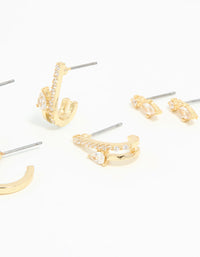 Gold Plated Cubic Zirconia Teardrop Hoop & Stud Earrings 4-Pack - link has visual effect only