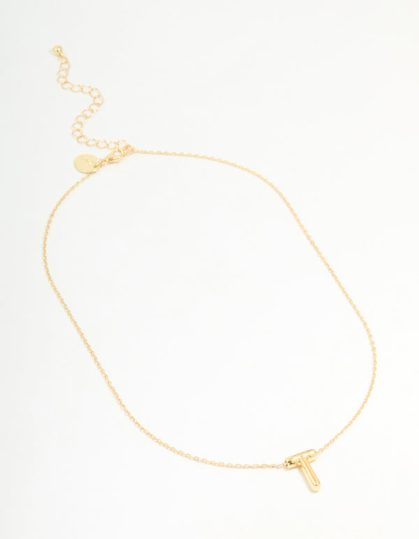 Gold Plated Bubble Letter T Necklace