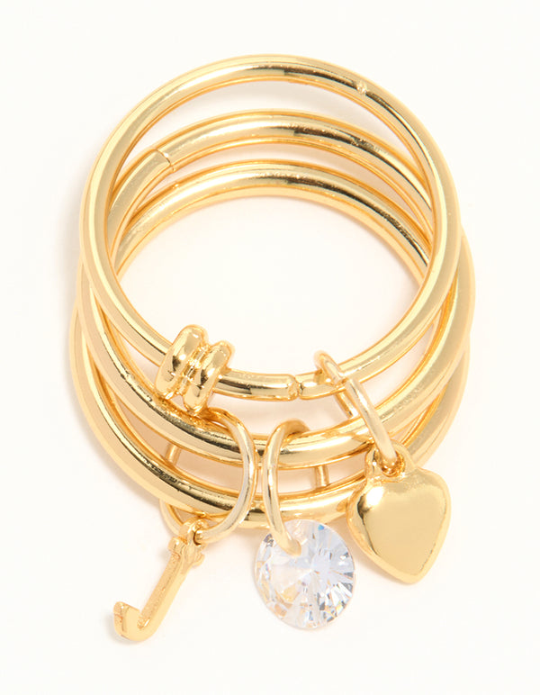 Gold Plated Cubic Zirconia Letter J Charm Ring