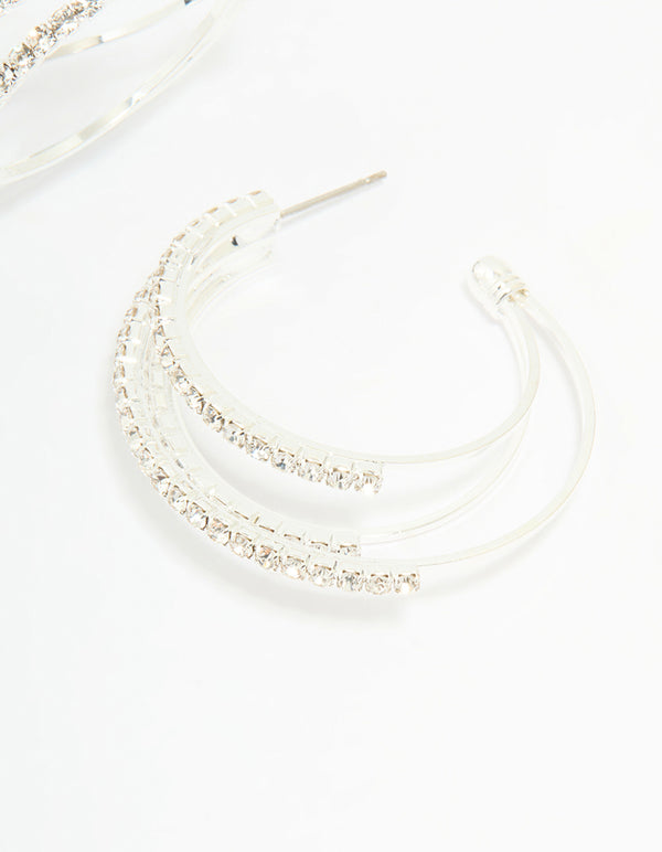 Silver Diamante Trio Hoop Earrings