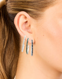 Silver Emerald Diamante Pavé Hoop Earrings 3-Pack - link has visual effect only
