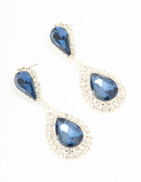 Silver Blue Diamante Double Pear Drop Earrings - link has visual effect only