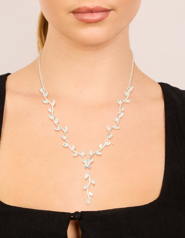 Silver Diamante Vine Lariat Necklace