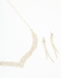 Silver Diamante Thin Pavé Twisted Necklace & Earrings Set - link has visual effect only