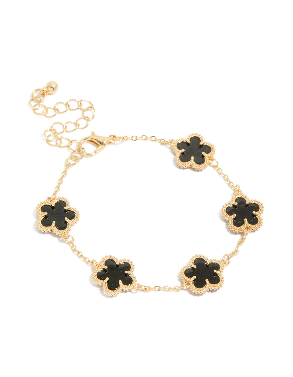 Gold Plated Black Flowers Charm Bracelet