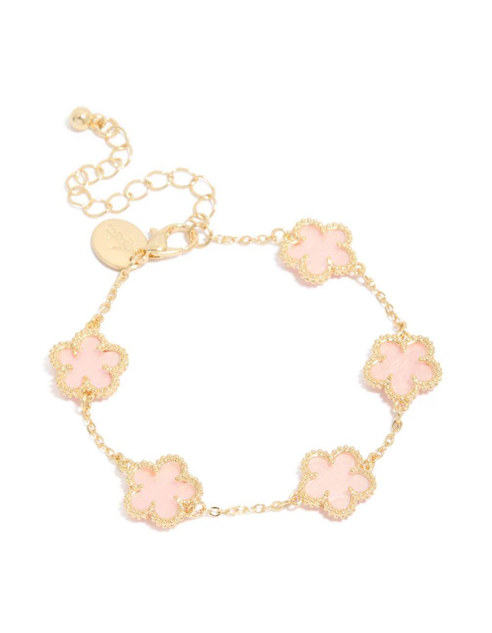 Gold Plated Pink Flowers Charm Bracelet
