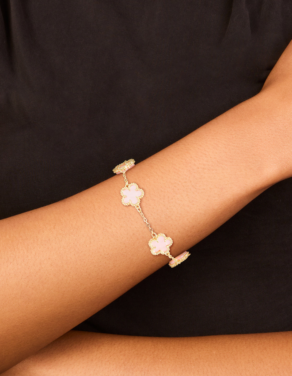 Gold Plated Pink Flowers Charm Bracelet