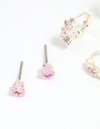 Silver Plated Brass Pink Cubic Zirconia Pave & Butterfly Stud Earrings 4-Pack - link has visual effect only