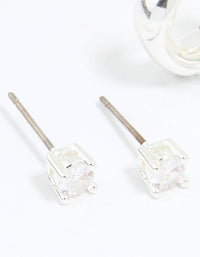 Silver Plated Brass Cubic Zirconia Baguette Hoops & Stud Earrings 4-Pack - link has visual effect only