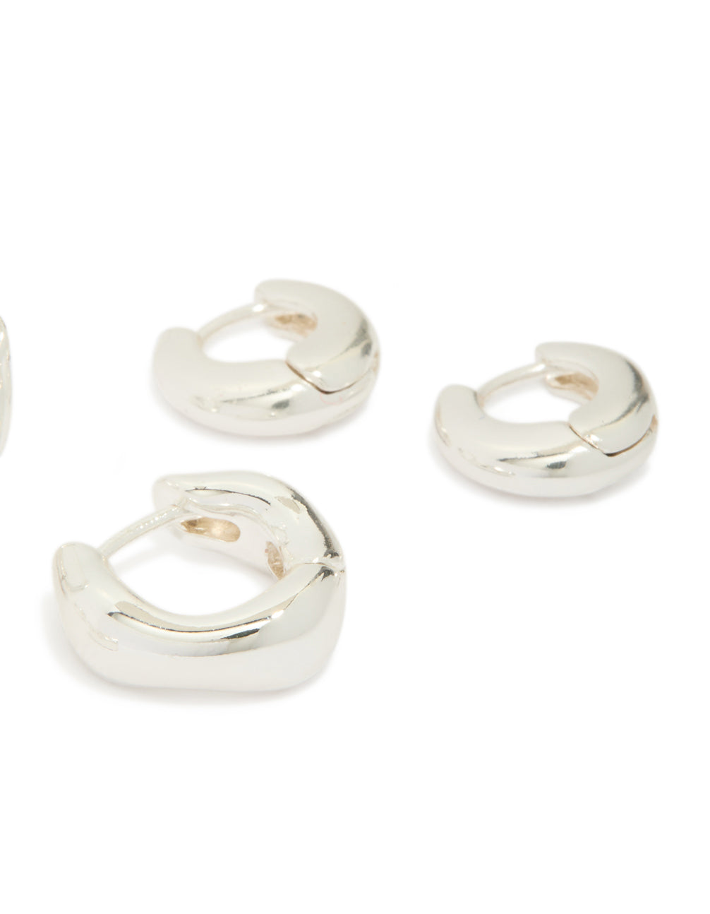 Silver Plated Brass Cubic Zirconia Baguette Hoops & Stud Earrings 4-Pack
