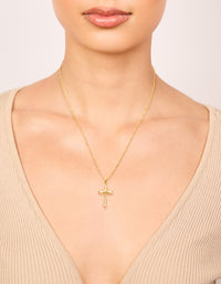 Gold Plated Brass Cubic Zirconia Large Cross Pendant Necklace - link has visual effect only