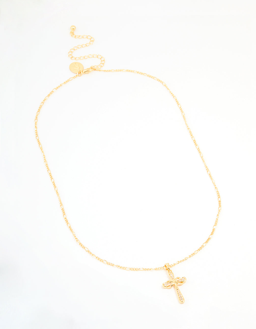 Gold Plated Brass Cubic Zirconia Large Cross Pendant Necklace