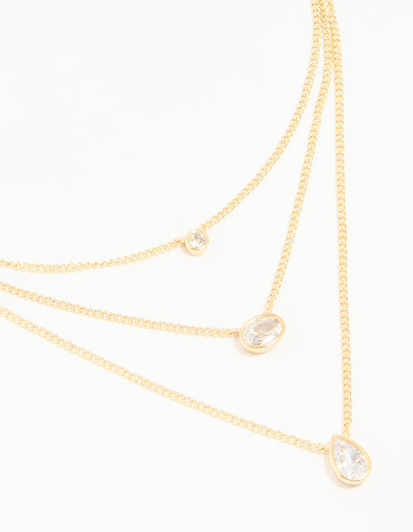 Gold Plated Brass Cubic Zirconia Layered Necklace