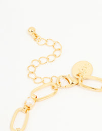 Gold Plated Brass Pearl Oval Link Chain Bracelet - link has visual effect only