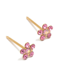 24K Gold Plated Surgical Stainless Steel Pink Cubic Zirconia Daisy Piercing Stud - link has visual effect only