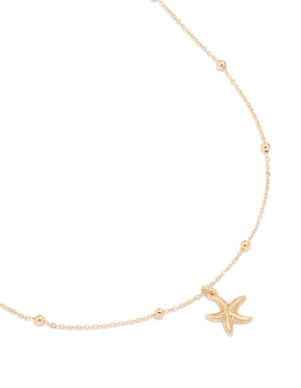 Gold Textured Starfish Pendant Necklace