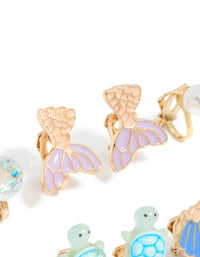 Kids Gold Turtle & Mermaid Clip On Earrings 5-Pack - link has visual effect only