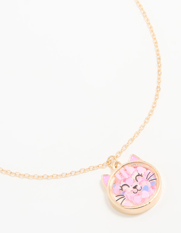 Kids Gold Sequin Cat Shaker Pendant Necklace