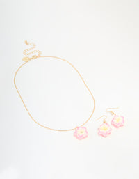 Kids Frangipani Flower Necklace & Earrings Pack - link has visual effect only