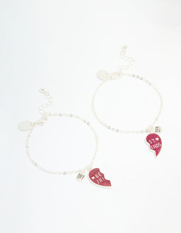 Kids Silver Heart BFF Bracelets 2-Pack