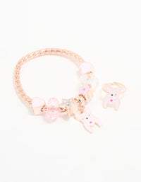Kids Rose Gold Pink Dog Bracelet & Ring Pack - link has visual effect only