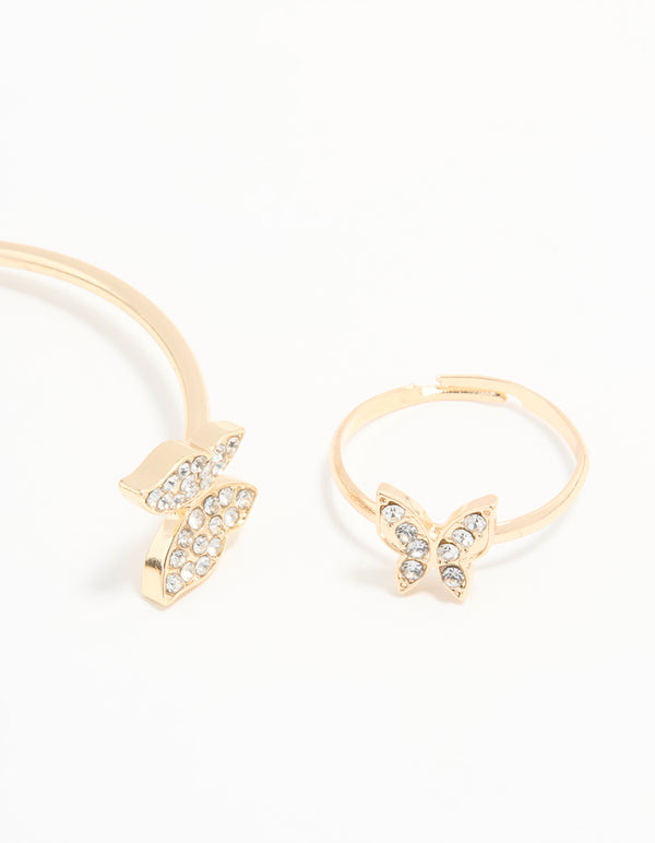 Kids Gold Butterfly Ring & Wrist Cuff Set