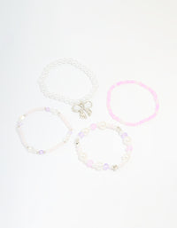 Kids Pink & White Beaded Stretch Bracelets Pack - link has visual effect only