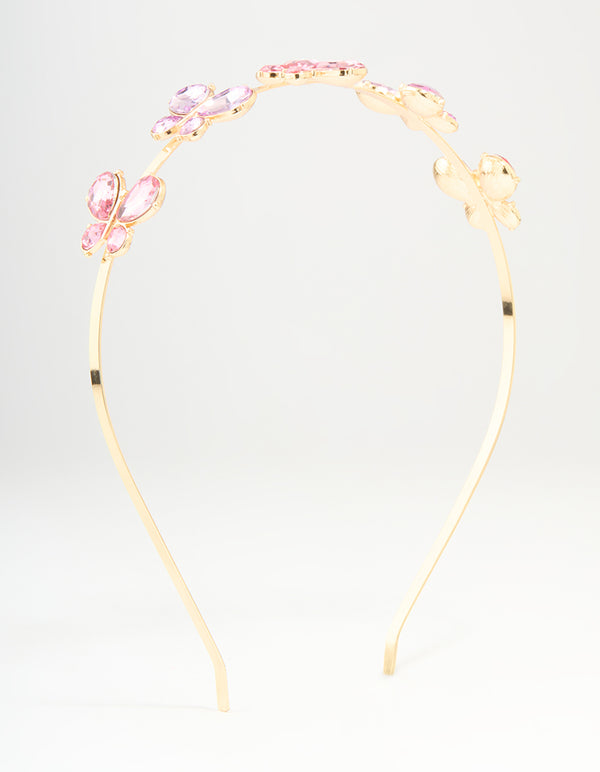 Kids Gold Pink Butterfly Headband