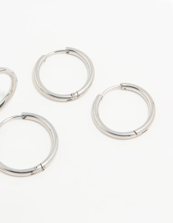 Waterproof Stainless Steel Thin Hoop Earrings 3-Pack