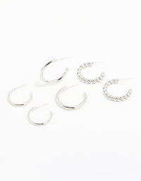 Waterproof Stainless Steel Twisted & Smooth Hoop Earrings 3-Pack - link has visual effect only
