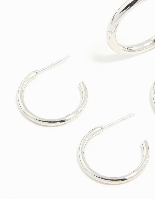 Waterproof Stainless Steel Twisted & Smooth Hoop Earrings 3-Pack