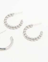 Waterproof Stainless Steel Twisted & Smooth Hoop Earrings 3-Pack - link has visual effect only