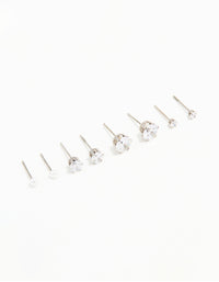 Waterproof Stainless Steel Cubic Zirconia & Pearl Stud Earrings 4-Pack - link has visual effect only