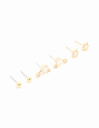 Waterproof Gold Plated Stainless Steel Celestial Stacker Earrings 3-Pack - link has visual effect only