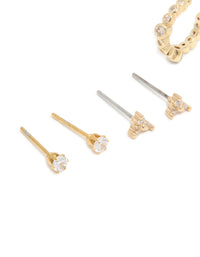 Waterproof Gold Plated Stainless Steel Diamante Stud Earrings 4-Pack - link has visual effect only