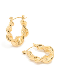 Waterproof Gold Plated Stainless Steel Smooth Large Twisted Hoop Earrings - link has visual effect only