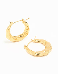 Waterproof Gold Plated Stainless Steel Twisted Medium Hoop Earrings - link has visual effect only