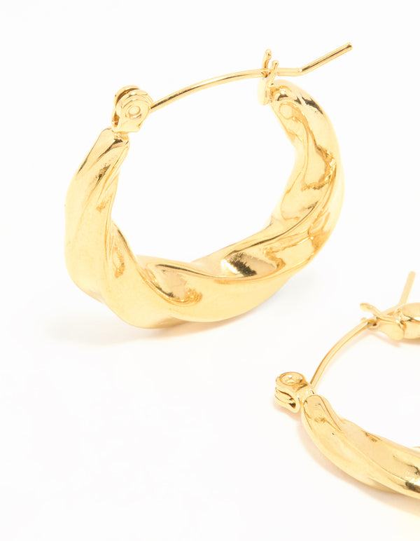 Waterproof Gold Plated Stainless Steel Twisted Medium Hoop Earrings