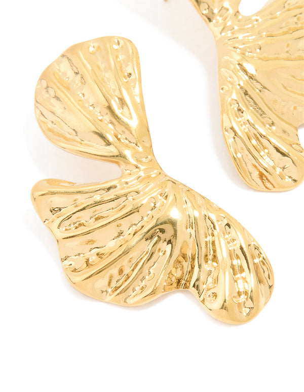 Waterproof Gold Plated Stainless Steel Molten Floral Stud Earrings