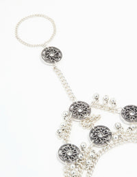 Antique Silver Coin Hand Chain - link has visual effect only